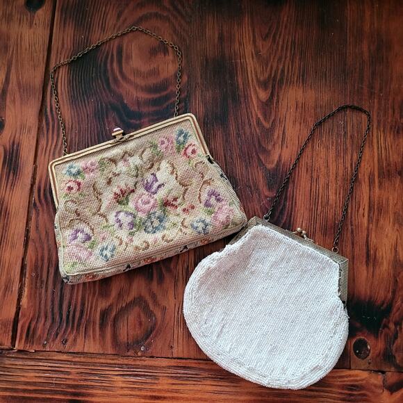 Vtg Purse Bundle Needlepoint Floral Beaded - Picture 1 of 8